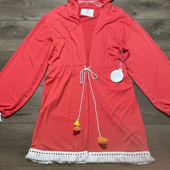 Sun50 Pink Tassel Beach Robe Swimsuit Cover Up Size Small - Picture 3 of 10